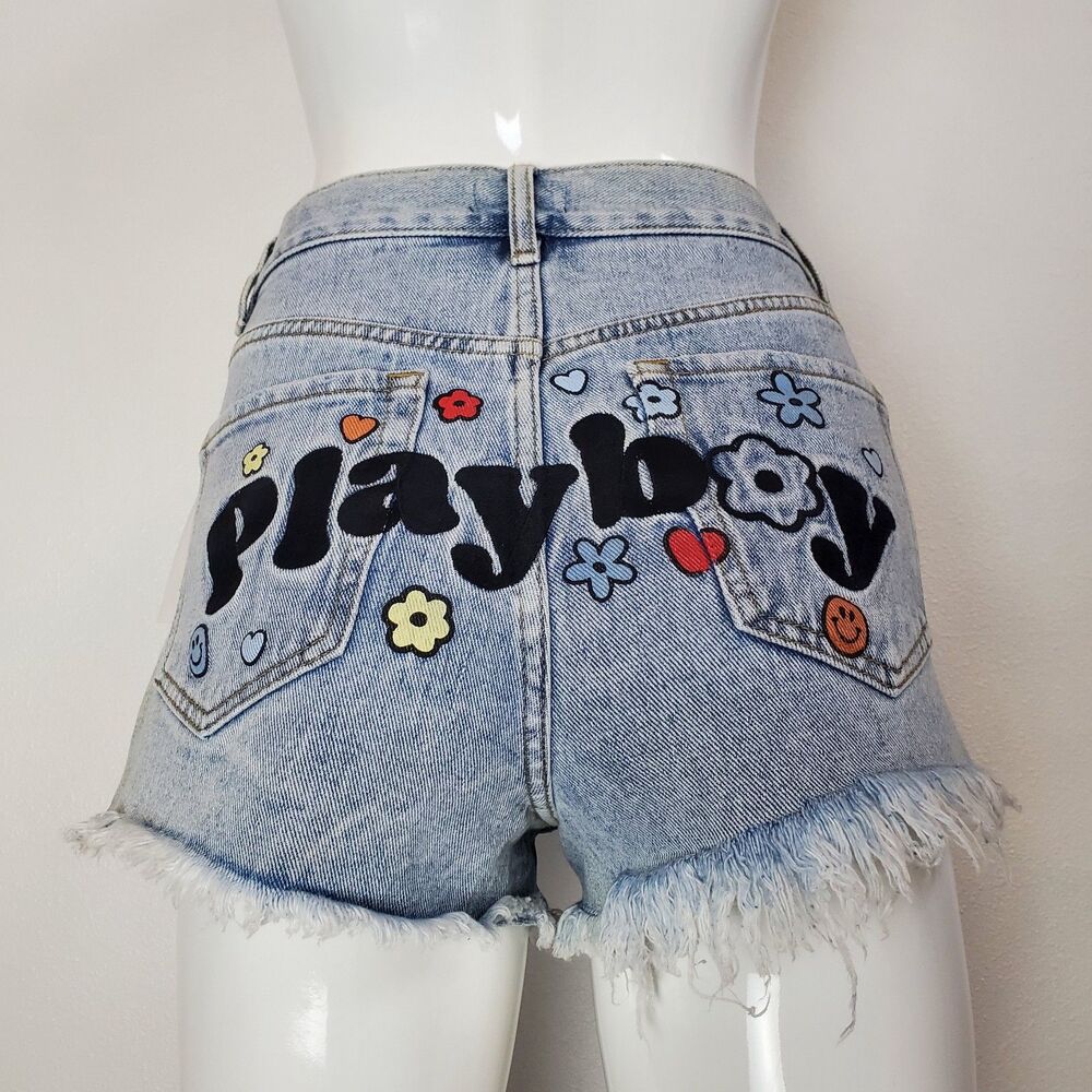 NEW Playboy x Pacsun Playboy Patch Jean Shorts